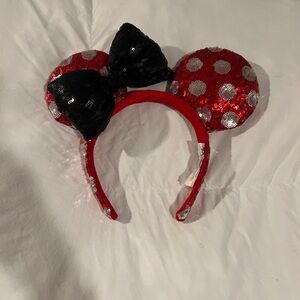 Disney Red and Silver Sequin Minnie Ears with Black Bow